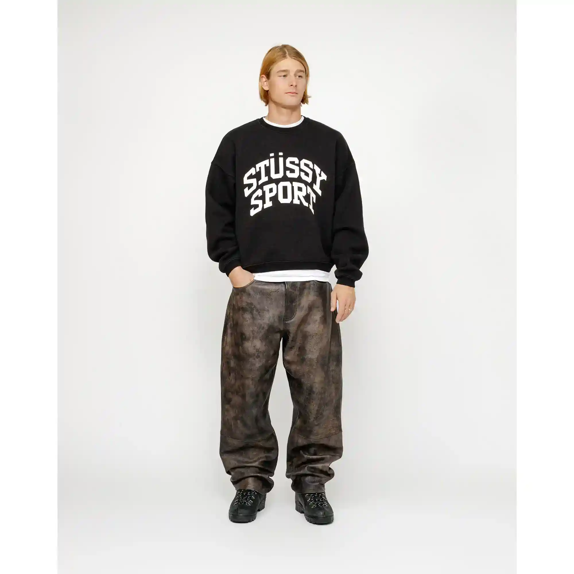 Stussy Big Crackle Sport Crew, washed black - Image 2