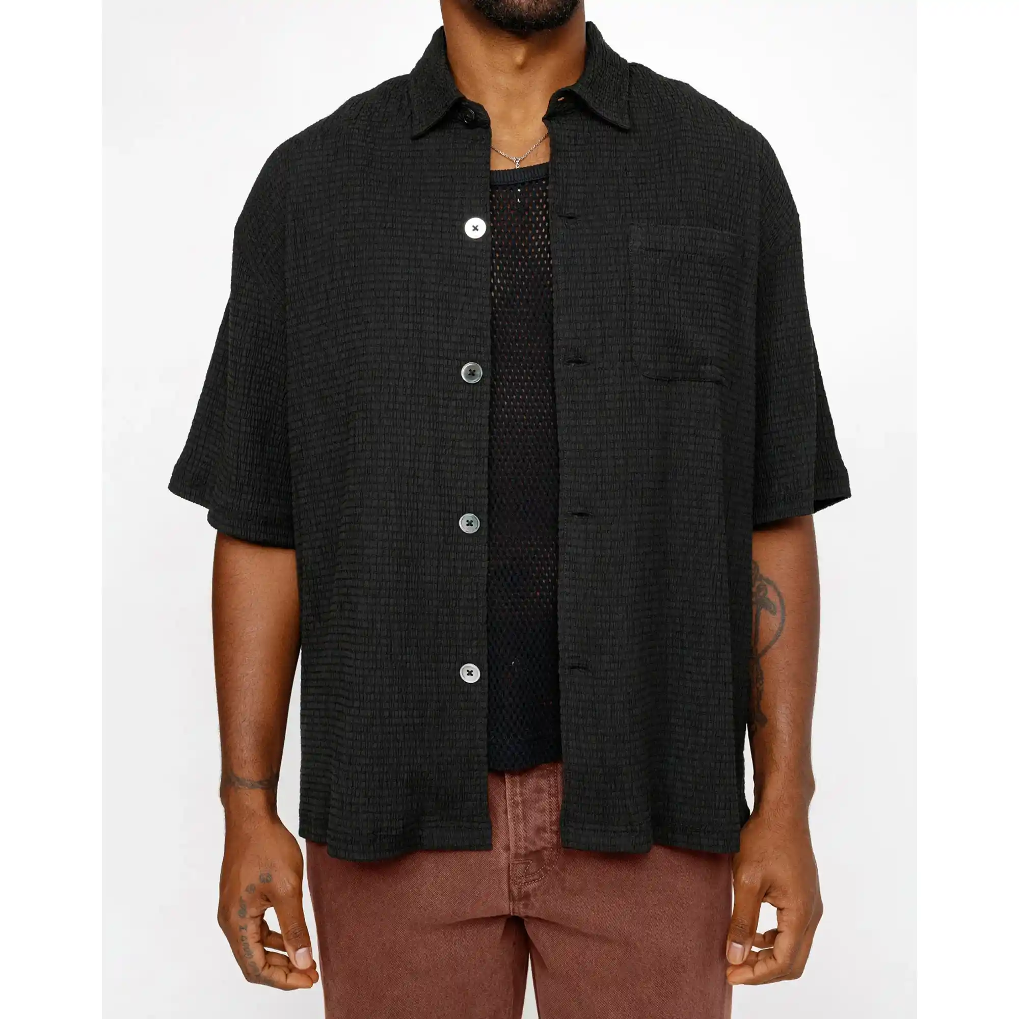 Stussy Flat Bottom Crinkled Shirt, black - Image 2