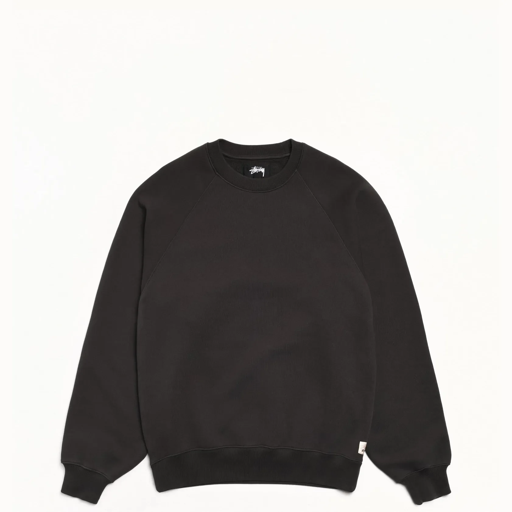 Stussy Fleece Raglan Crew, washed black