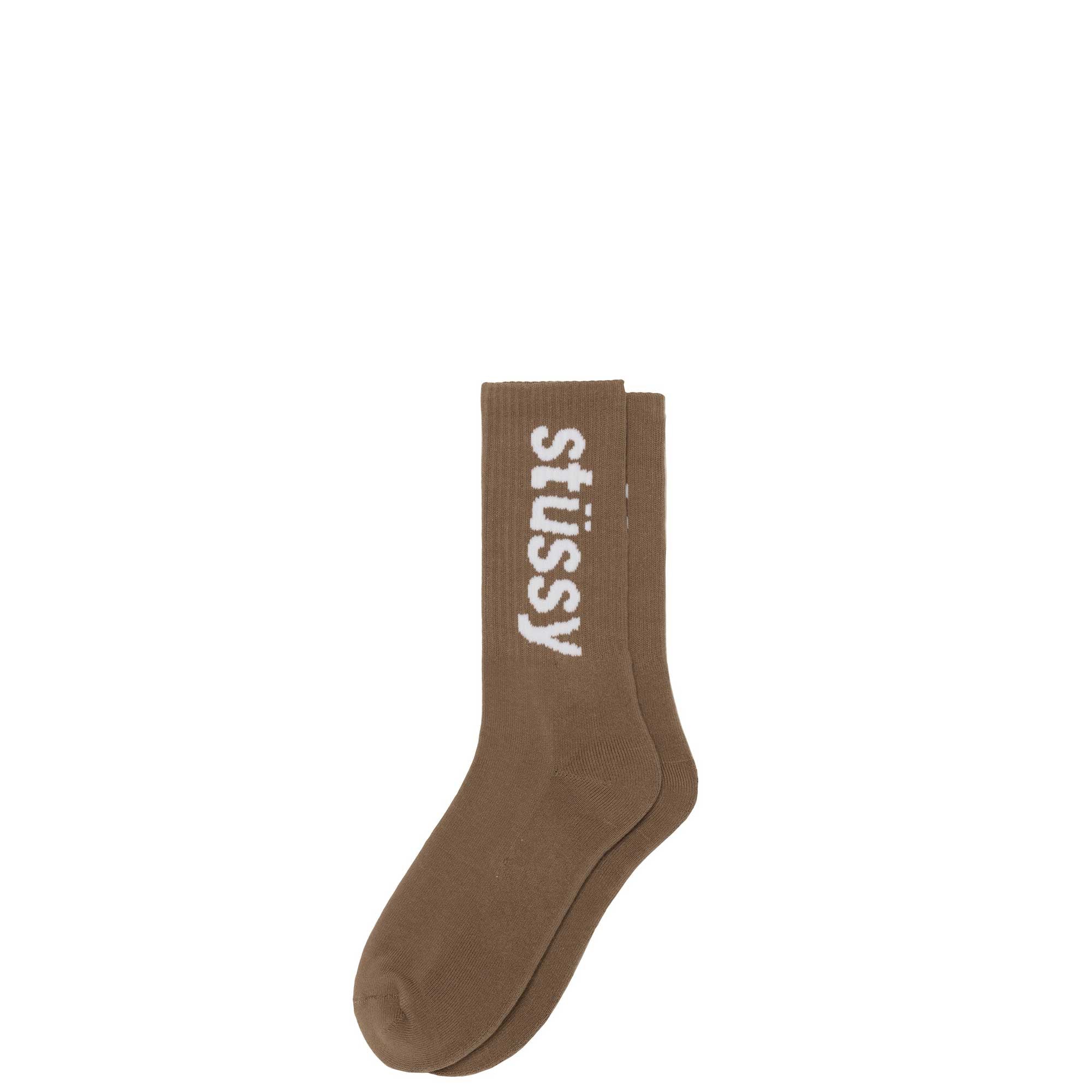 Stussy Helvetica Jaquard Crew Socks, brown