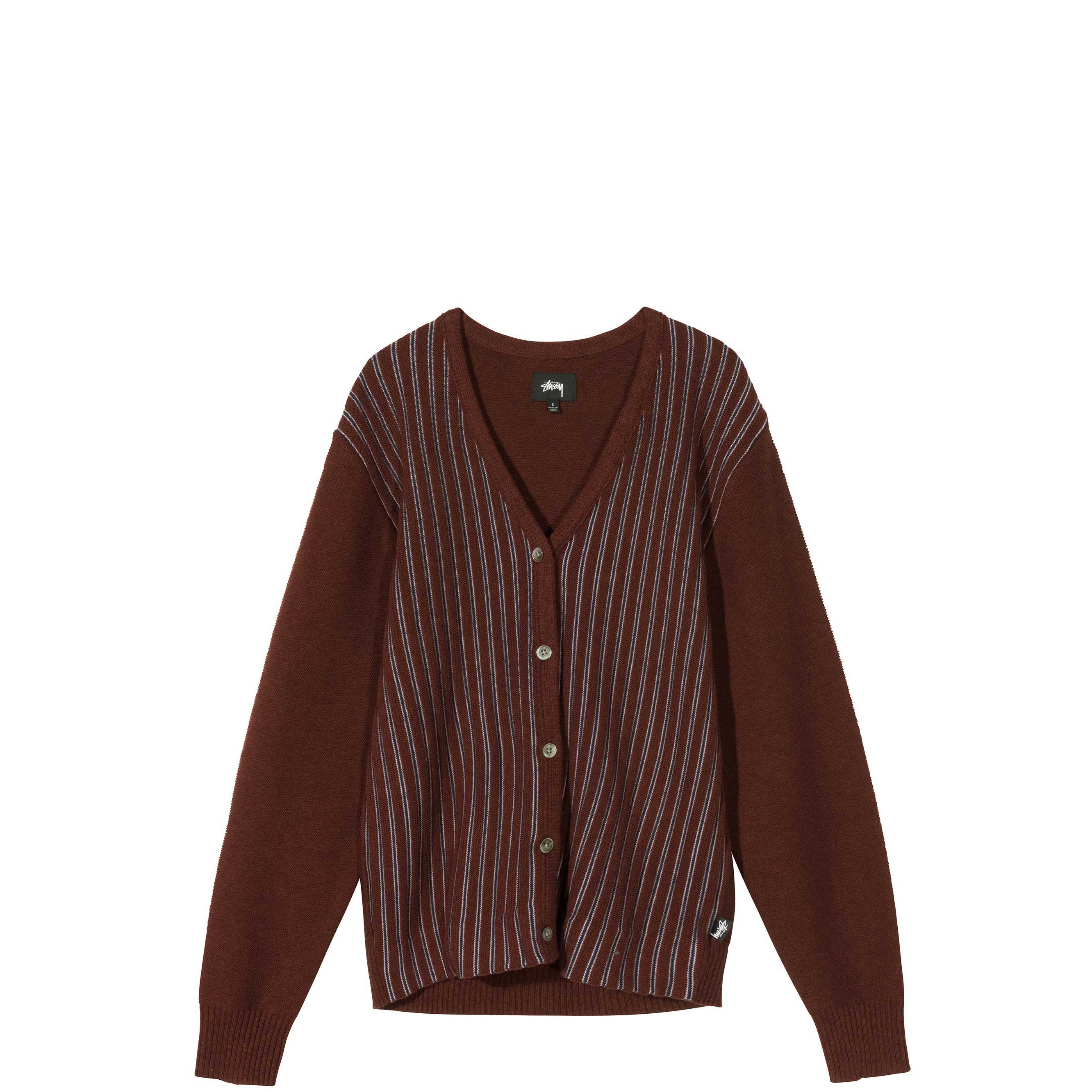 Stussy Mens Stripe cardigan, burgundy