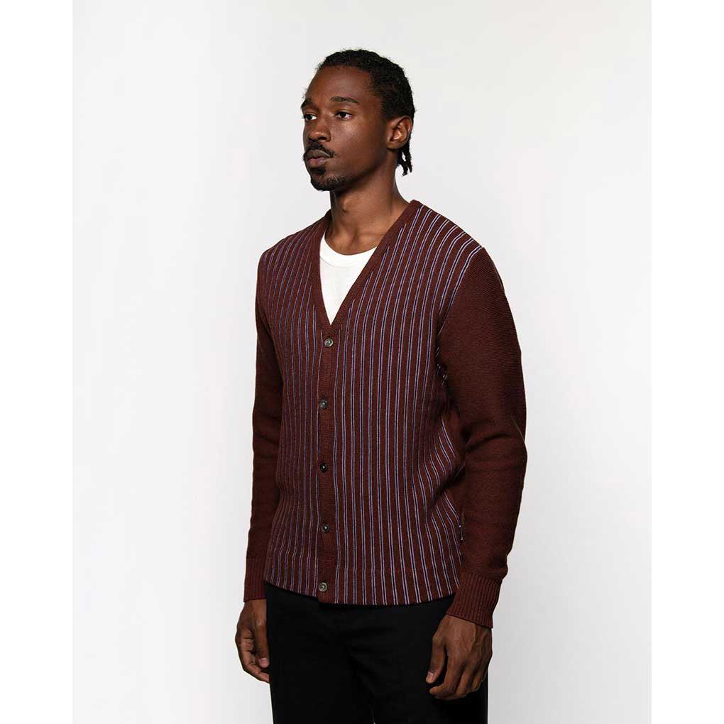 Stussy Mens Stripe cardigan, burgundy - Image 3