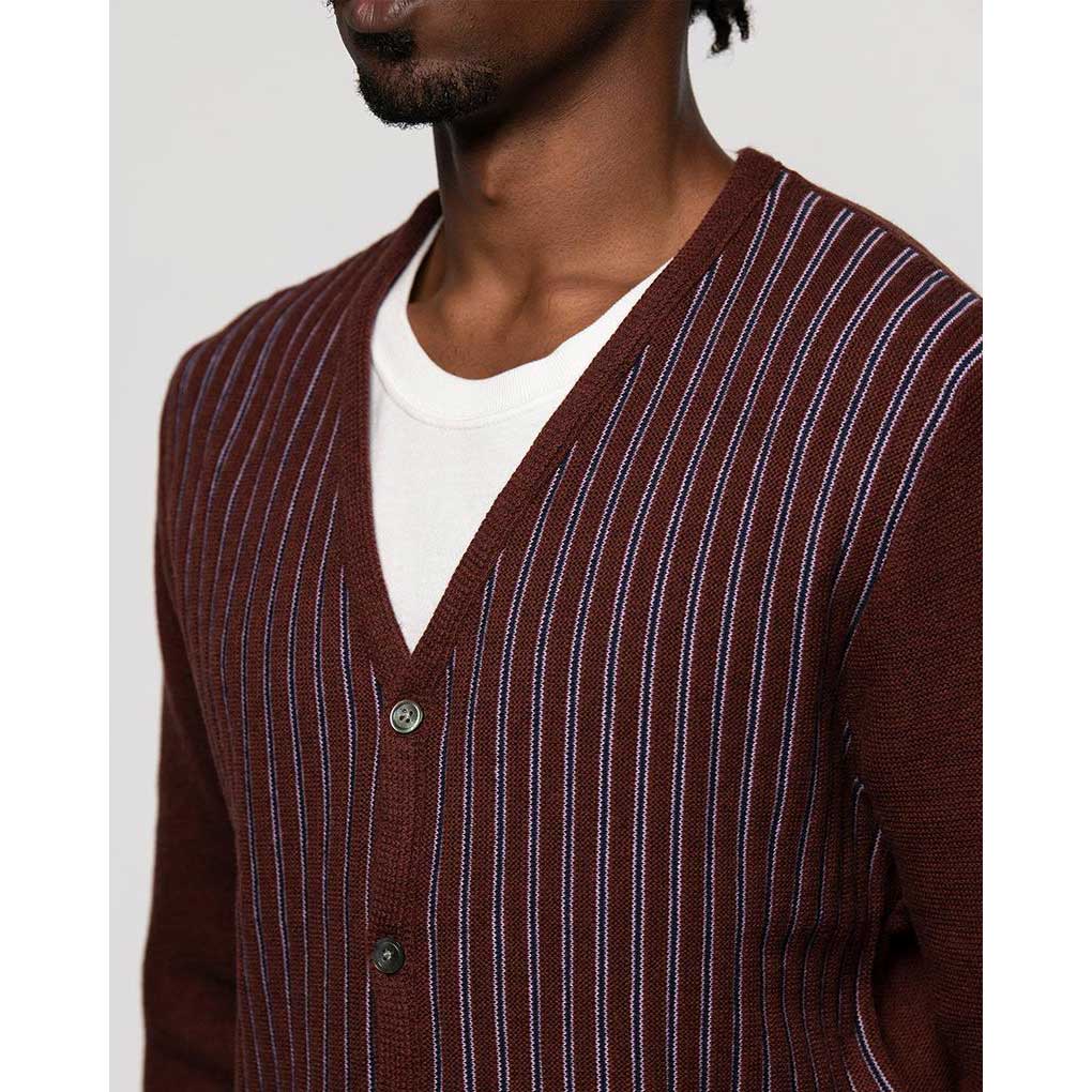 Stussy Mens Stripe cardigan, burgundy - Image 4