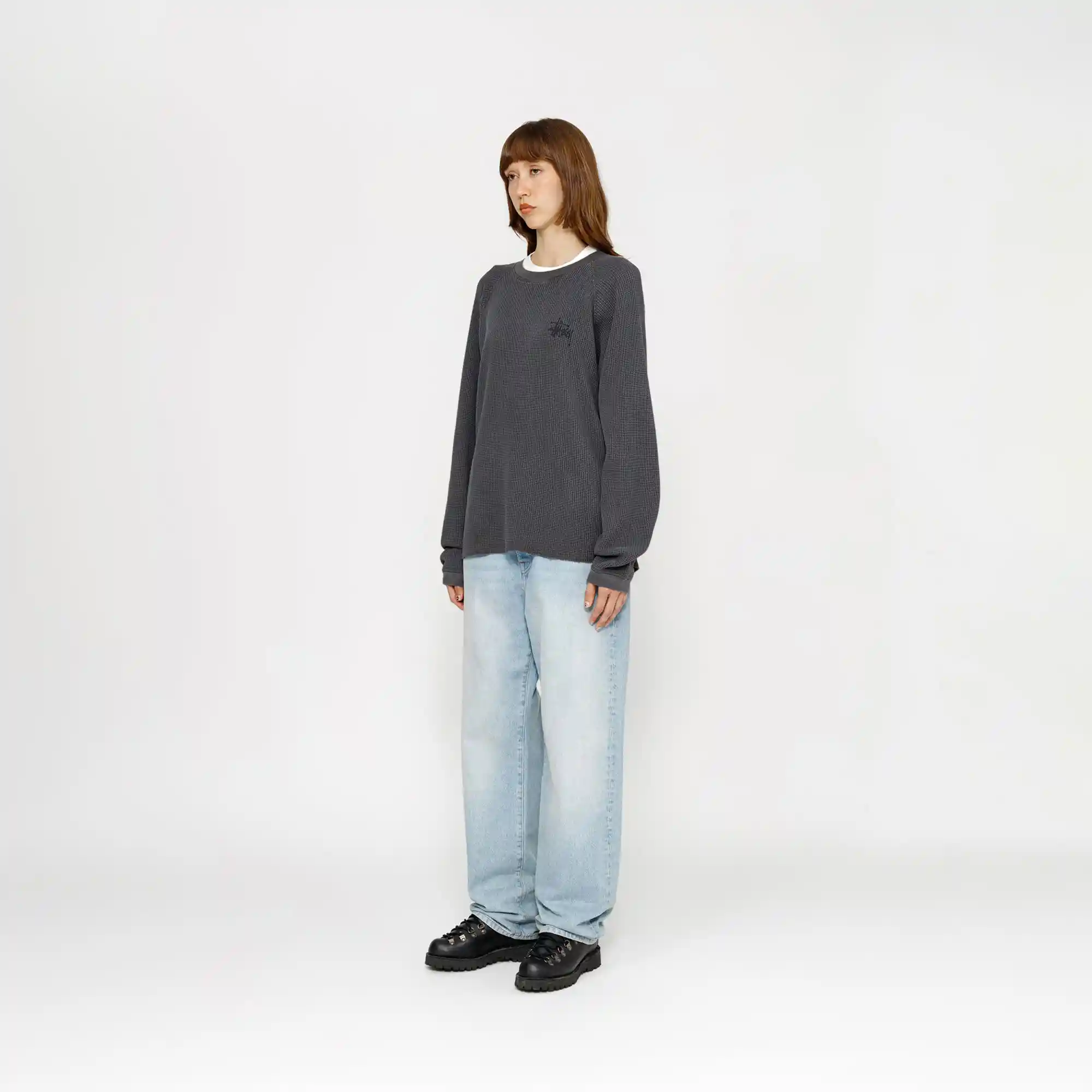 Stussy Raglan Thermal Basic Stock, washed black - Image 4