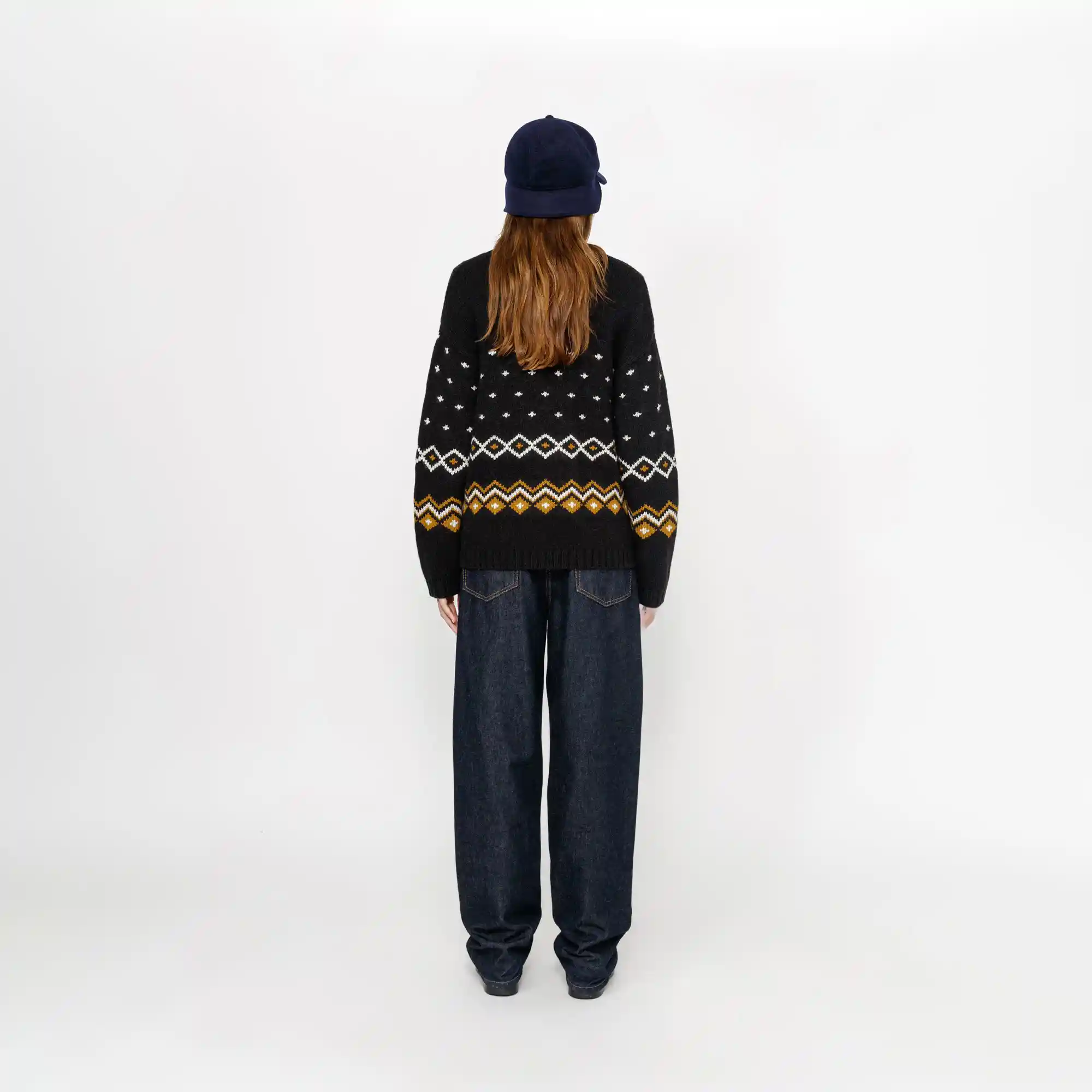 Stussy Roll V Neck Fairisle Sweater, charcoal - Image 5