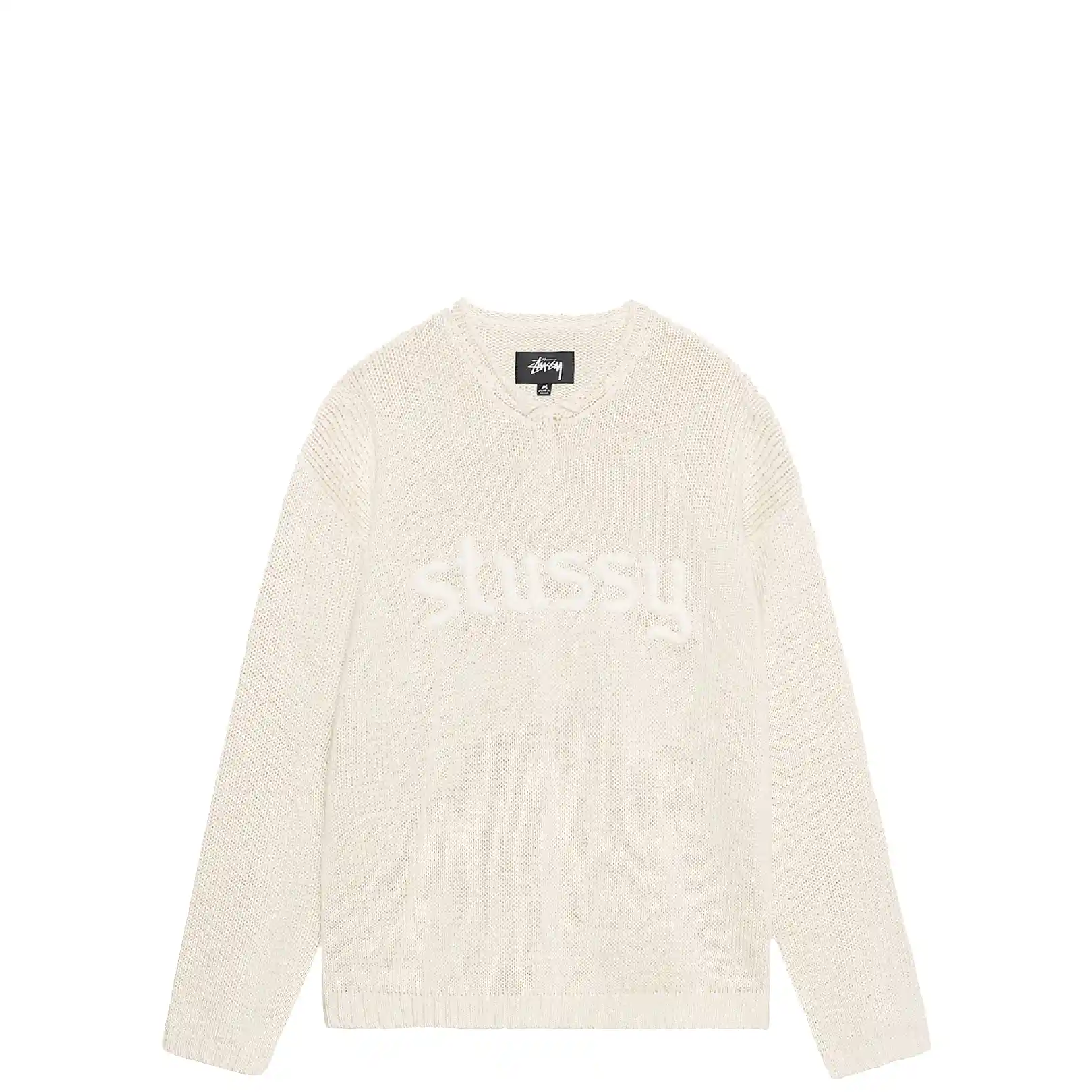 Stussy Roll V-Neck Logo Sweater, natural