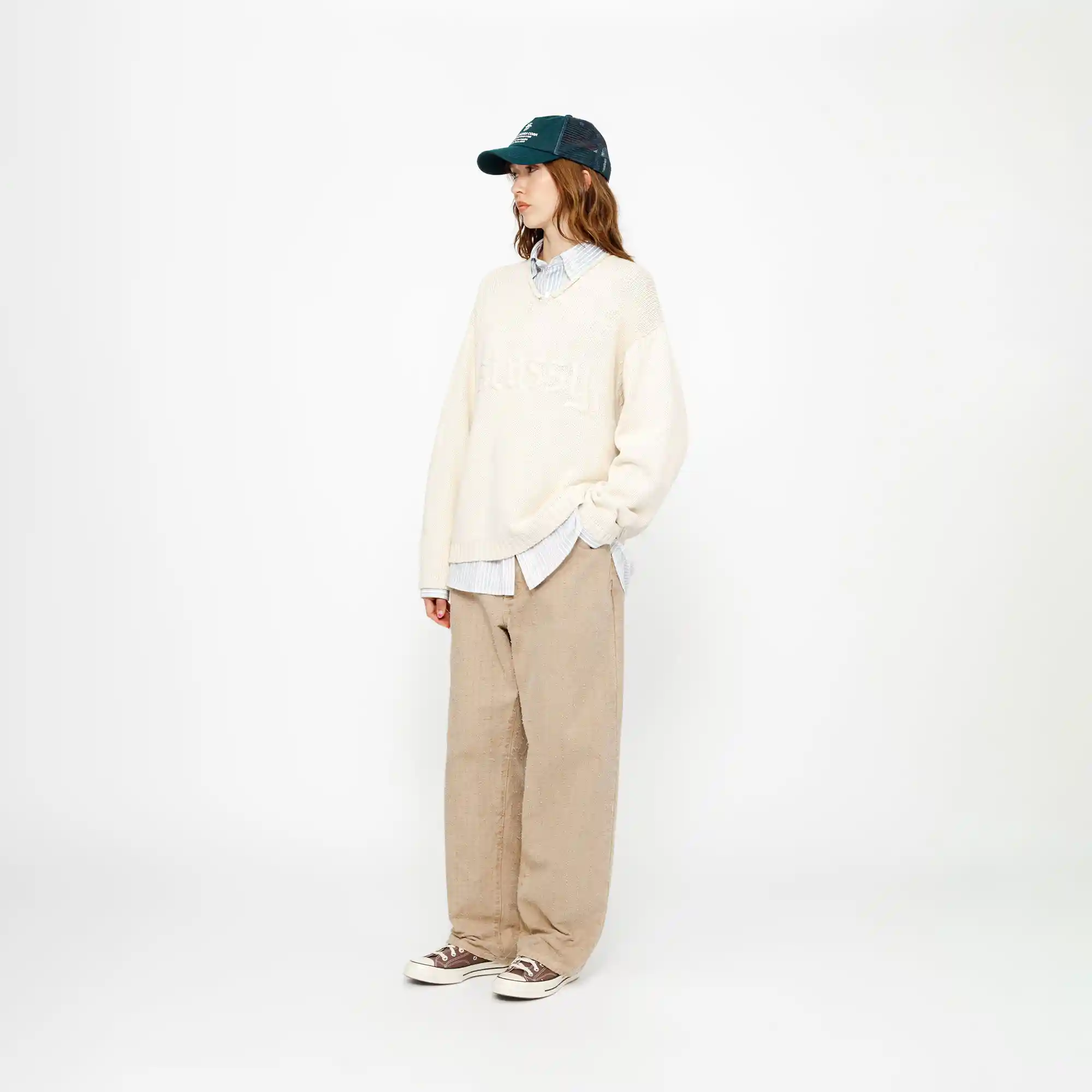 Stussy Roll V-Neck Logo Sweater, natural - Image 5