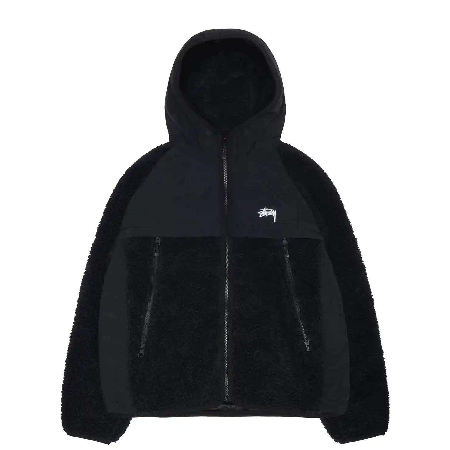 Stussy Sherpa Paneled Hooded Jacket, black