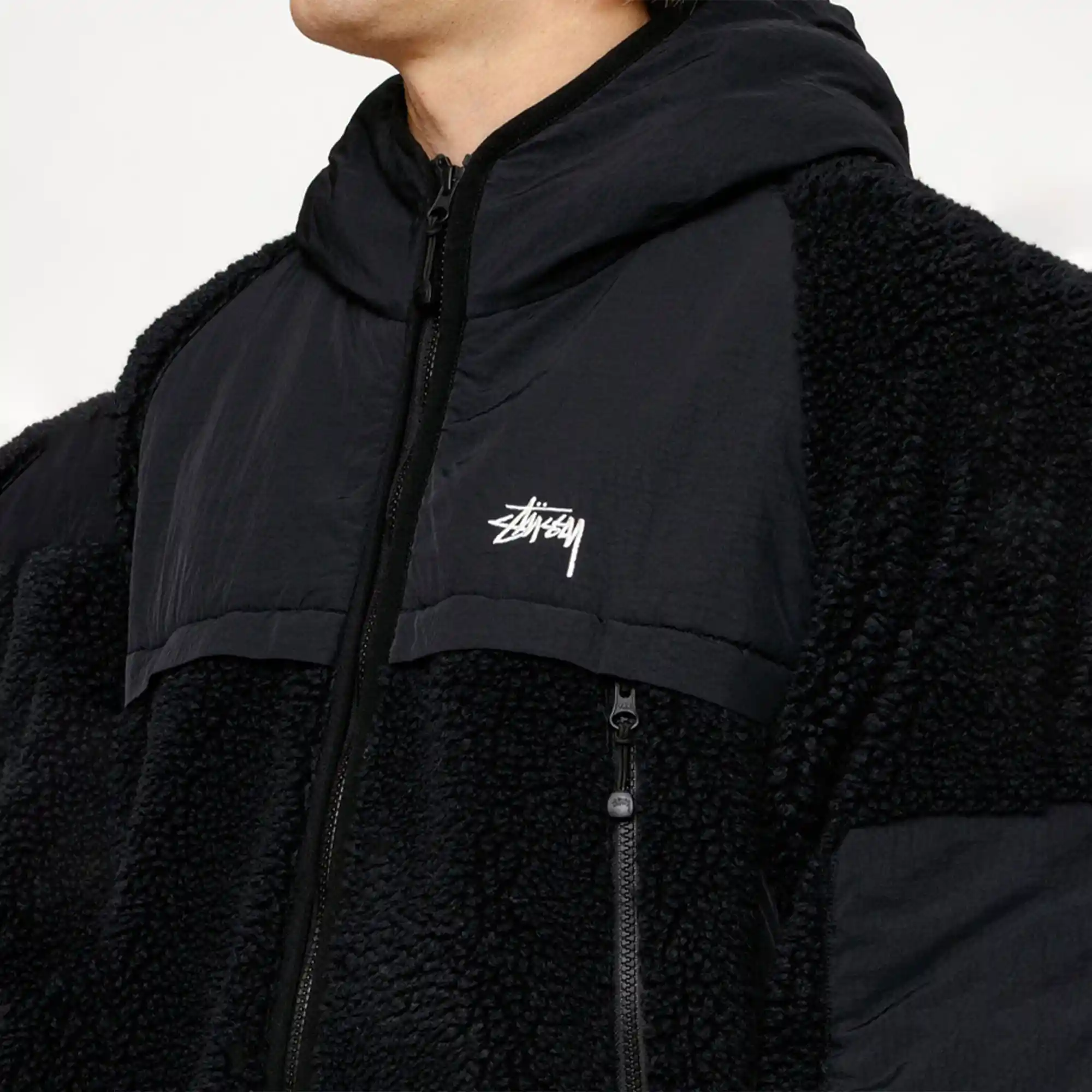 Stussy Sherpa Paneled Hooded Jacket, black - Image 2