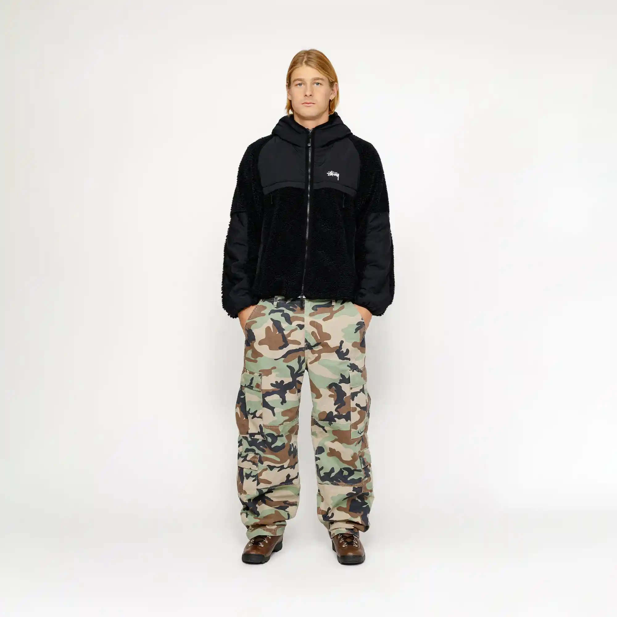 Stussy Sherpa Paneled Hooded Jacket, black - Image 3