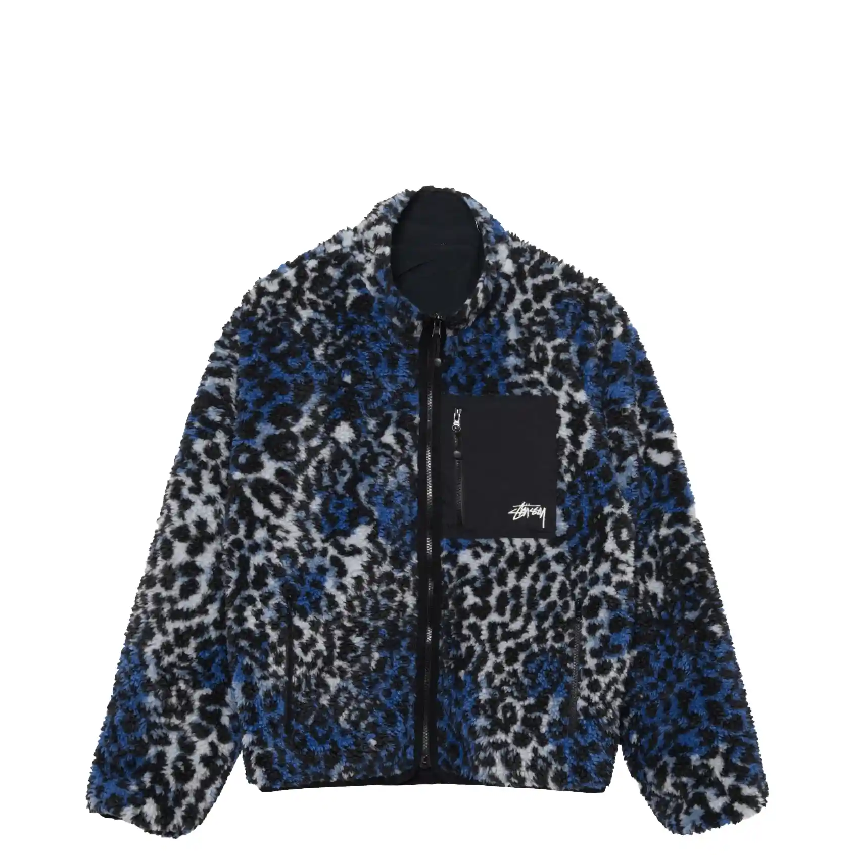 Stussy Sherpa Reversible Jacket, blue leopard