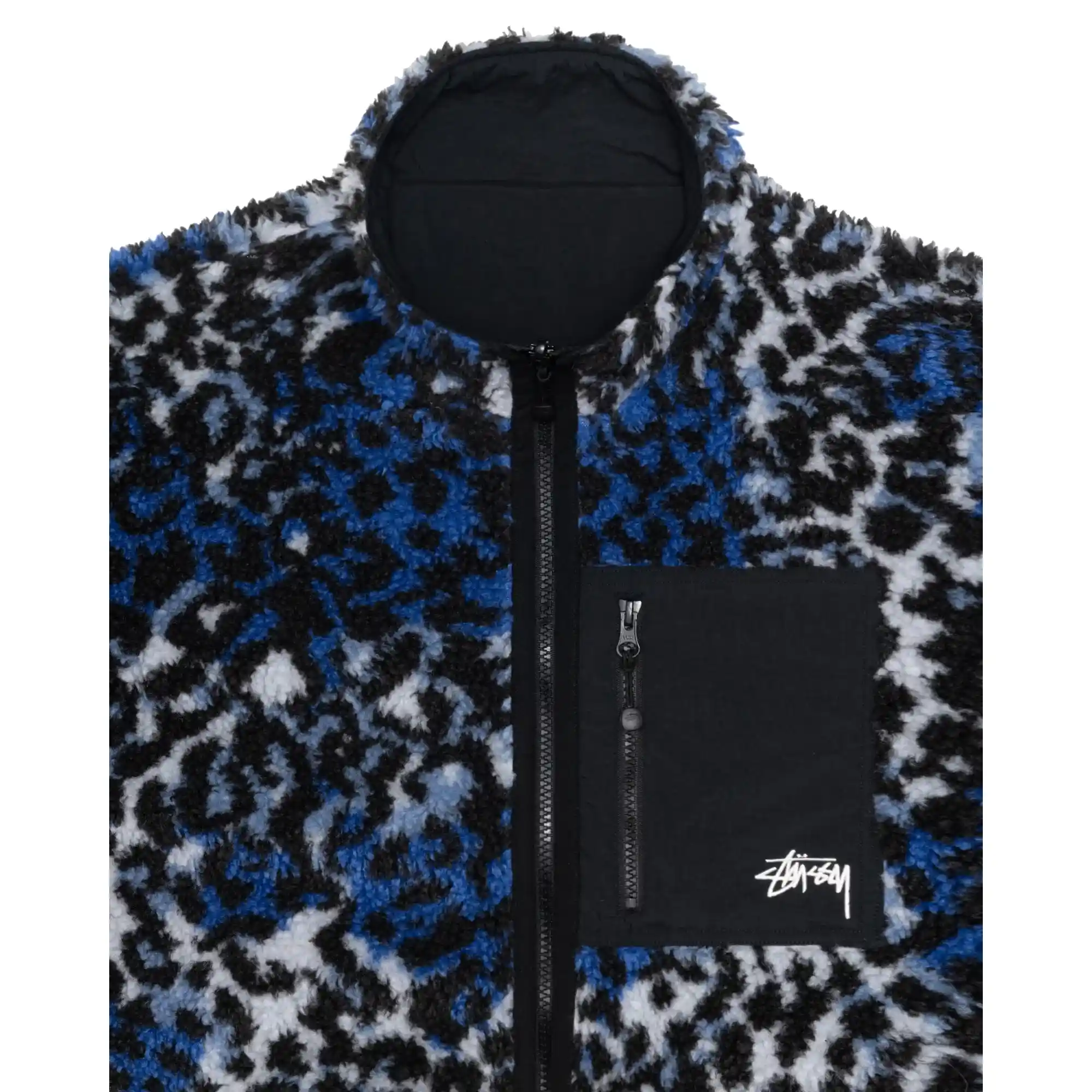 Stussy Sherpa Reversible Jacket, blue leopard - Image 4