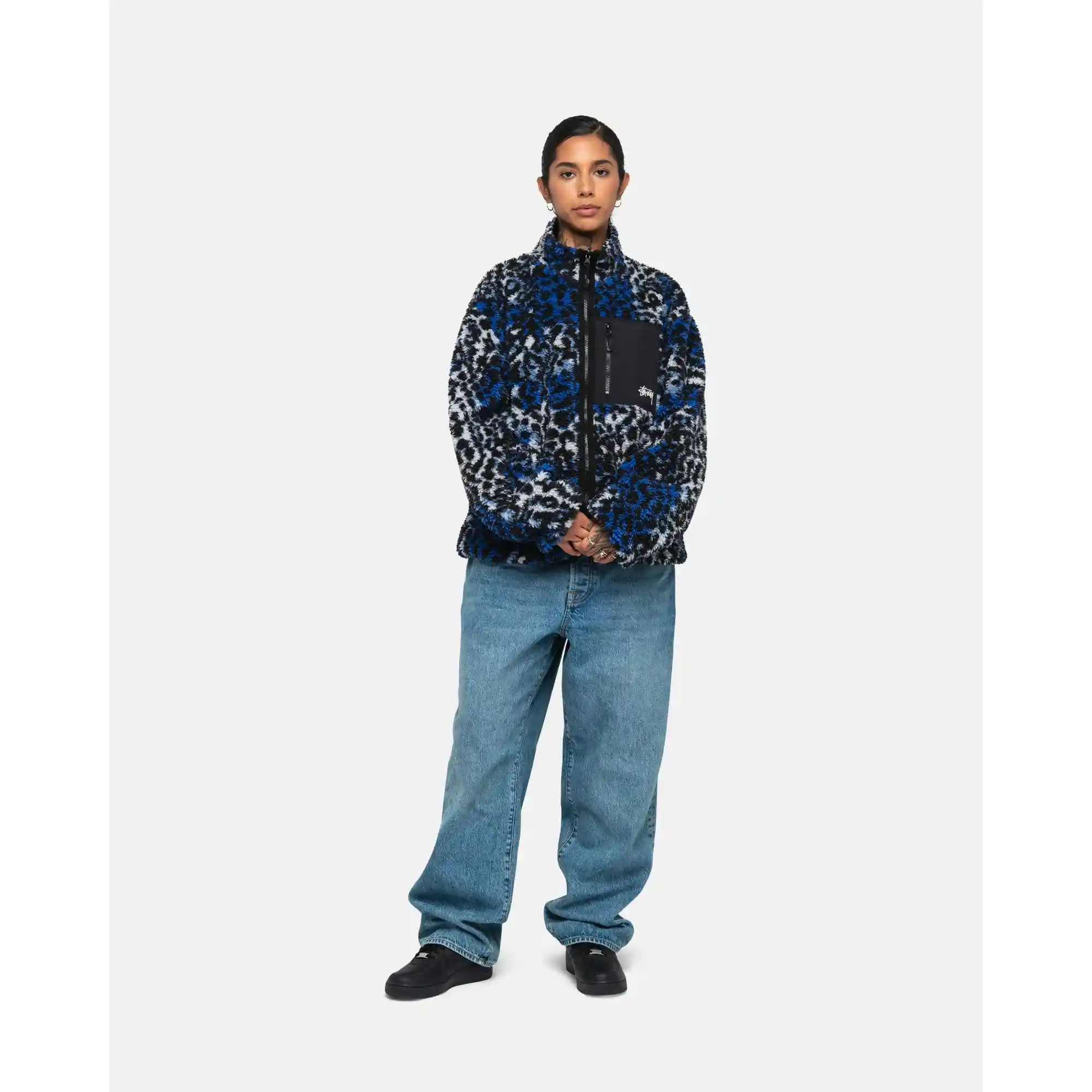 Stussy Sherpa Reversible Jacket, blue leopard - Image 7