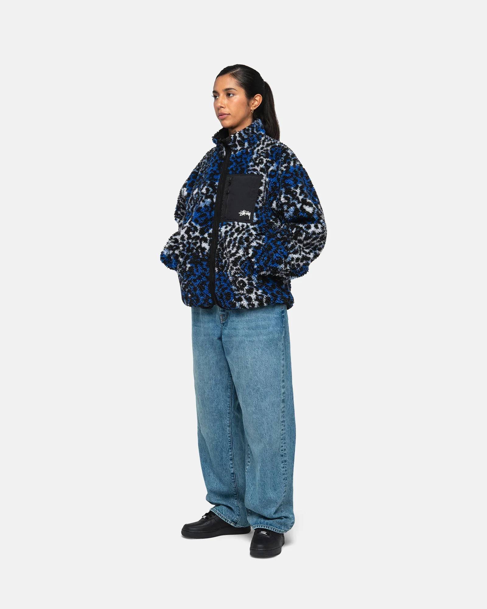 Stussy Sherpa Reversible Jacket, blue leopard - Image 9