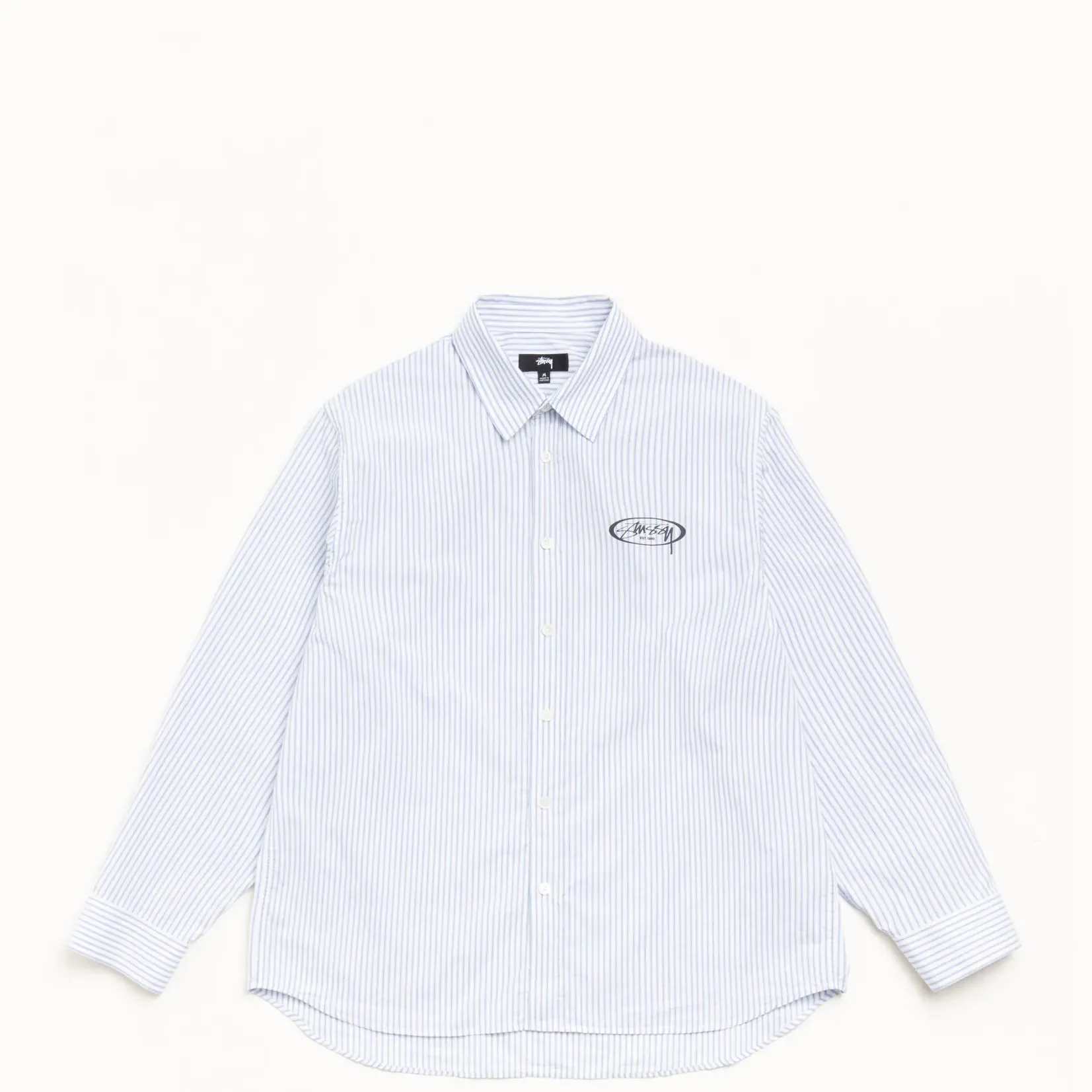 Stussy Standard Longsleeve Logo Shirt, blue stripe