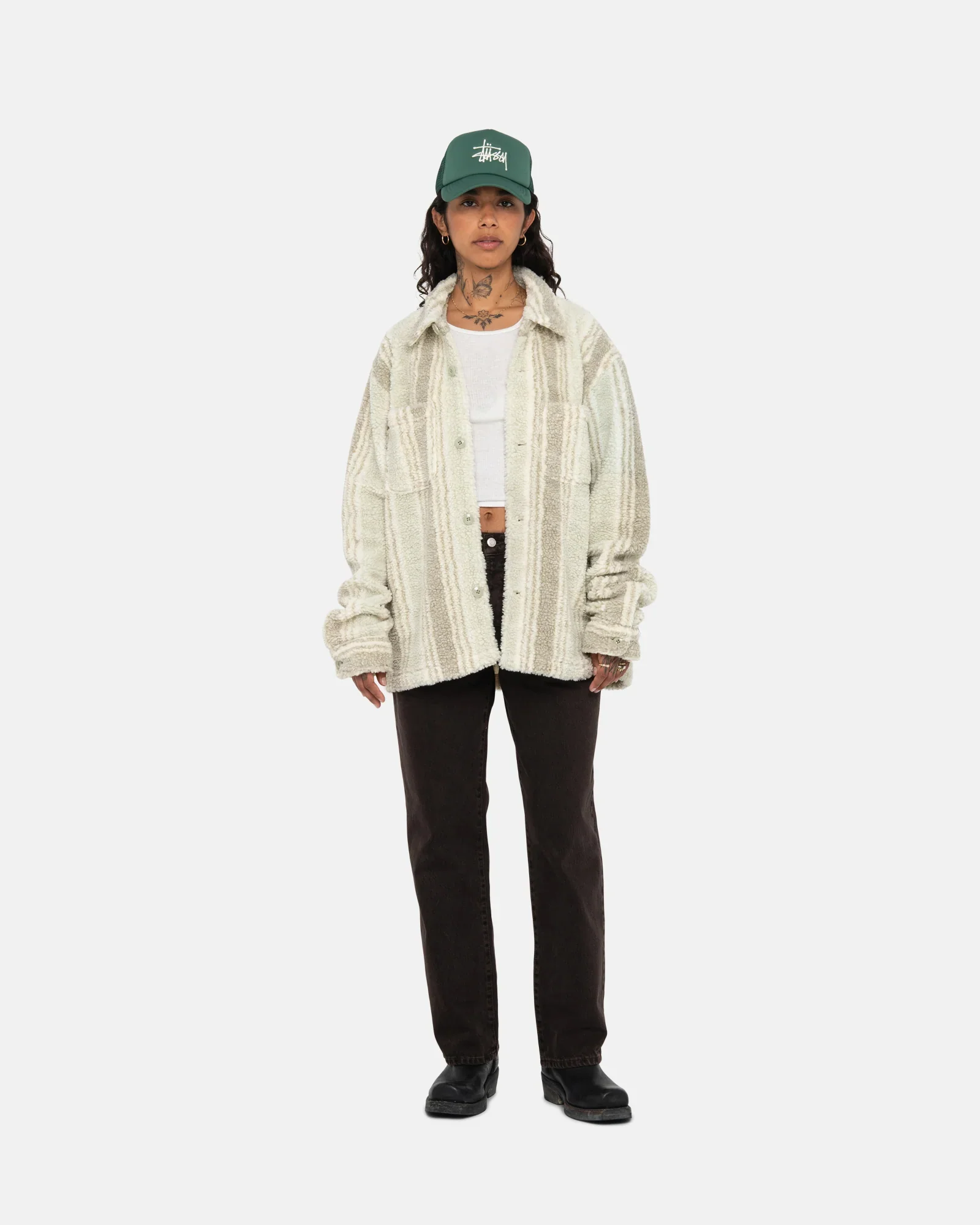 Stussy Stripe Sherpa Shirt, natural - Image 3