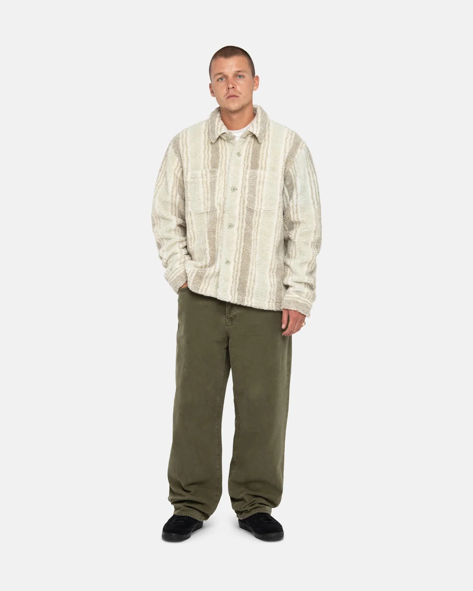 Stussy Stripe Sherpa Shirt, natural - Image 4