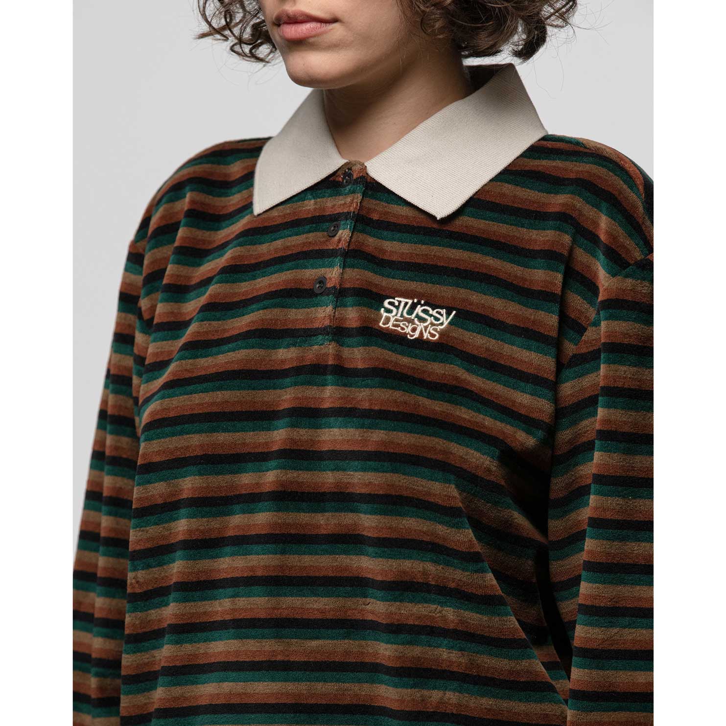 Stussy Womens Rosemary Velour Stripe L/S Polo - Image 2