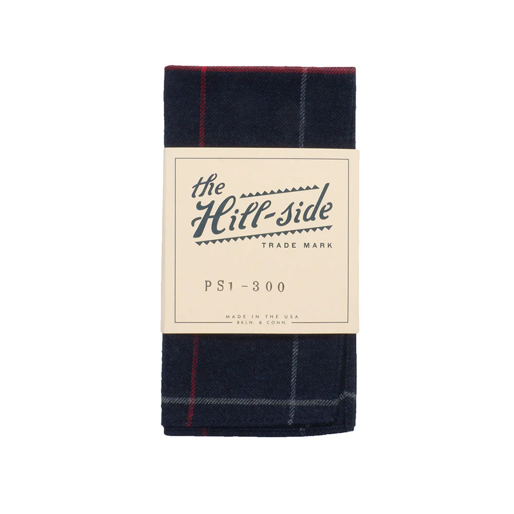 The Hill-side Brushed Indigo Flannel Pocket Square, Narrow Check