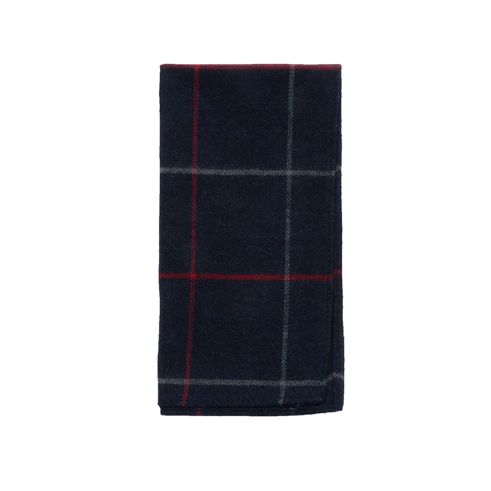 The Hill-side Brushed Indigo Flannel Pocket Square, Narrow Check - Image 2