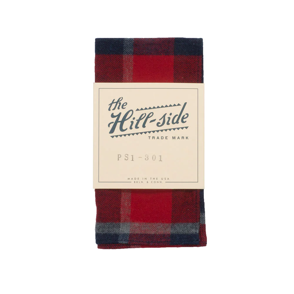The Hill-side Brushed Indigo Flannel Pocket Square, Wide Check