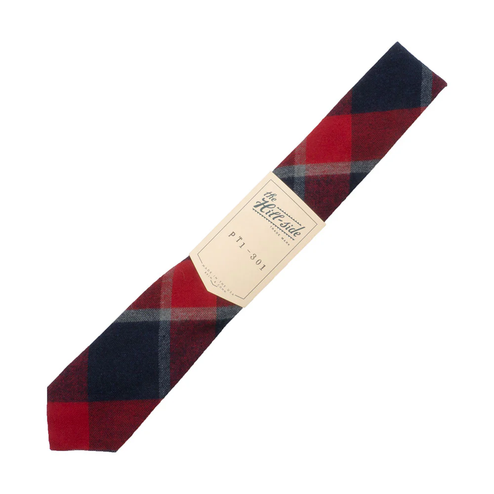 The Hill-side Brushed Indigo Flannel Pointed Tie, Wide Check
