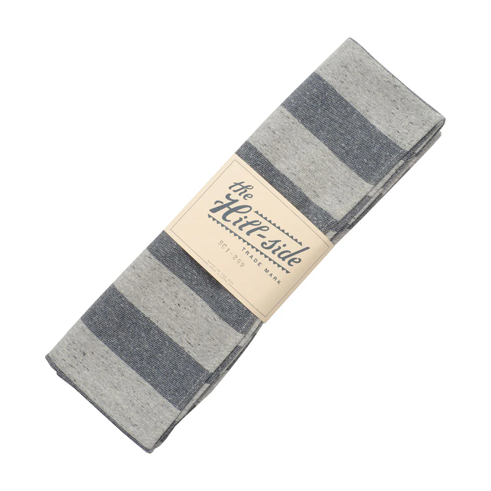 The Hill-side Cotton Blend Blanket Twill Scarf, Grey/Navy Border