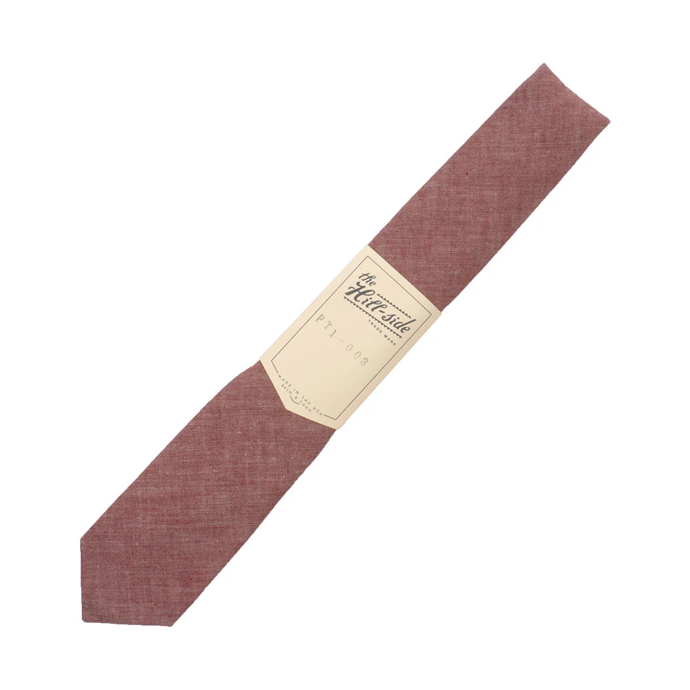 The Hill-side Selvage Chambray Pointed necktie, red