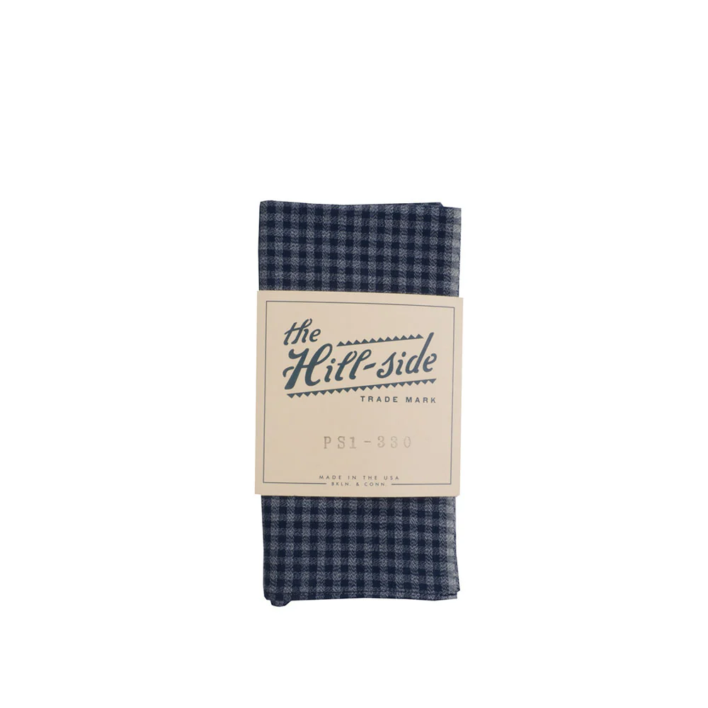 The Hill-side Selvedge Covert Gingham Chambray Pocket Square, Indigo/Indigo