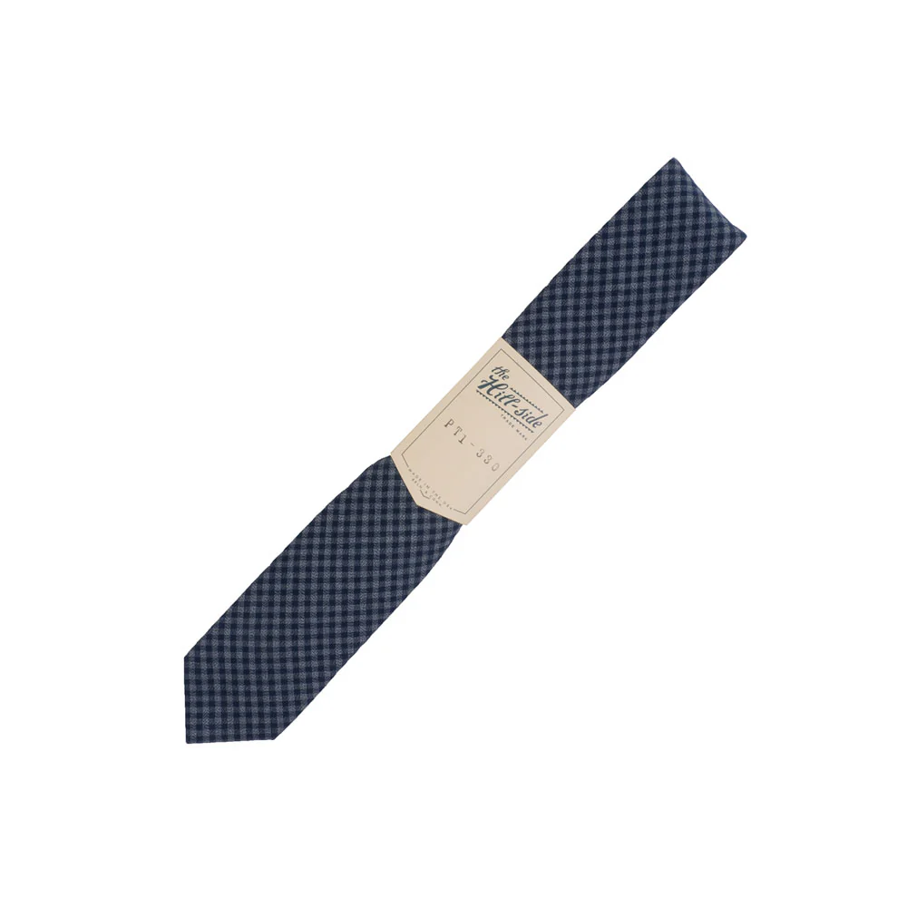 The Hill-side Selvedge Covert Gingham Chambray Standard Pointed Tie, Indigo/Indigo