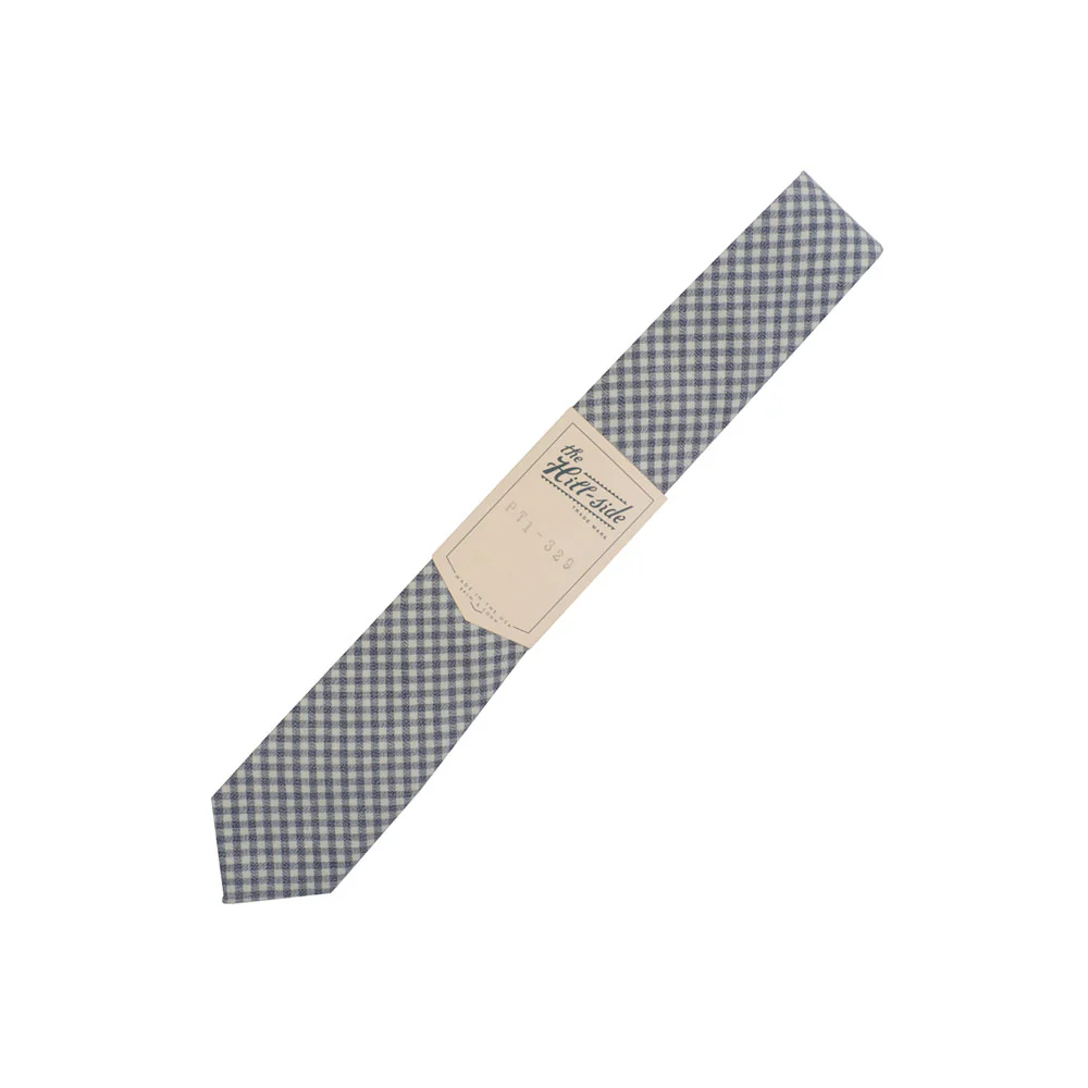 The Hill-side Selvedge Covert Gingham Chambray Standard Pointed Tie, Indigo/White