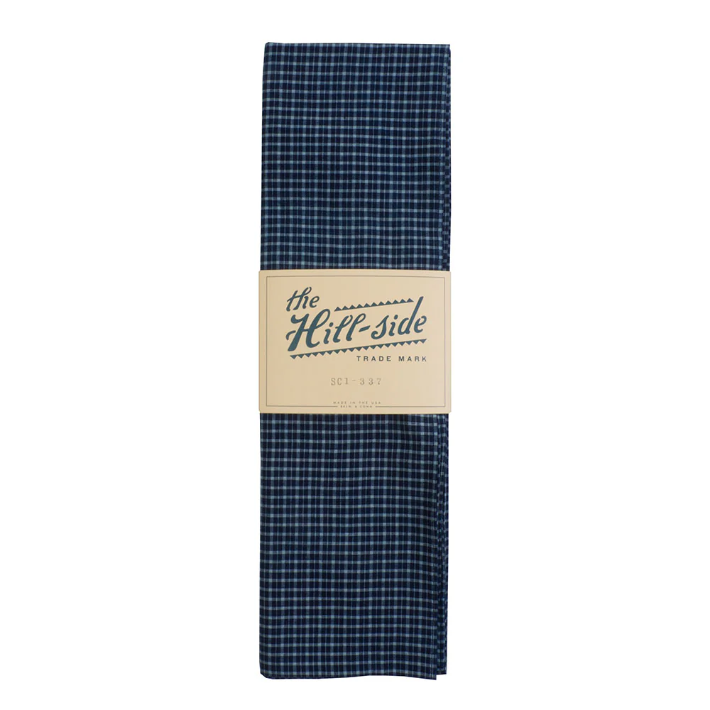 The Hill-side Selvedge Indigo Madras Small Check Scarf, Indigo Base
