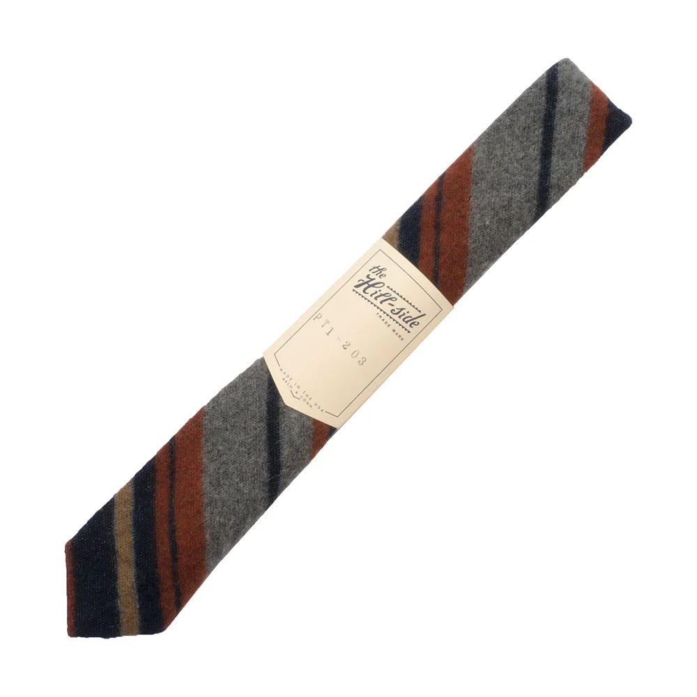 The Hill-side Wool Blend Blanket Stripe Pointed Necktie, Grey / Navy / Rust