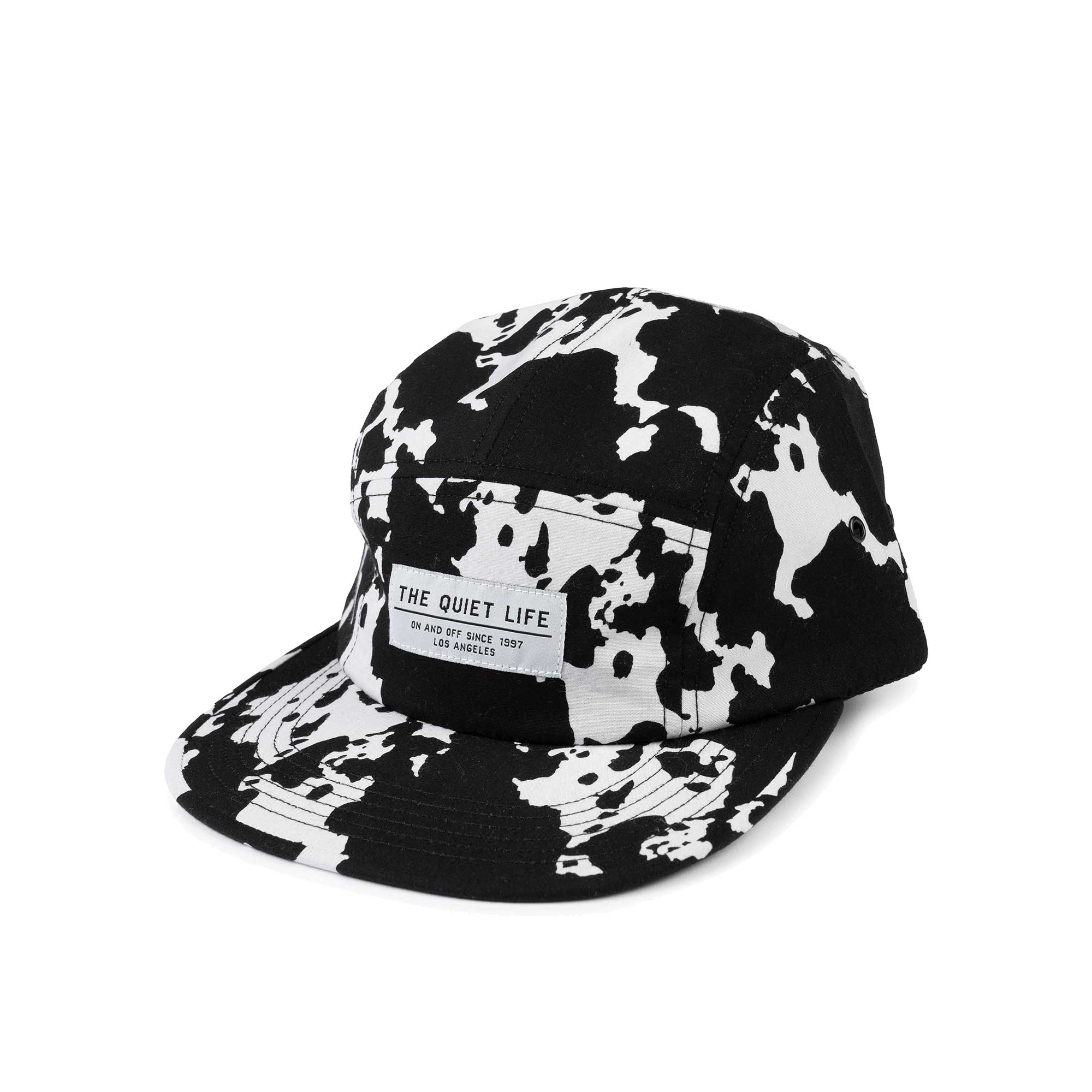 The Quiet Life Cow 5 Panel Camper Hat - Made In Usa, Black/White