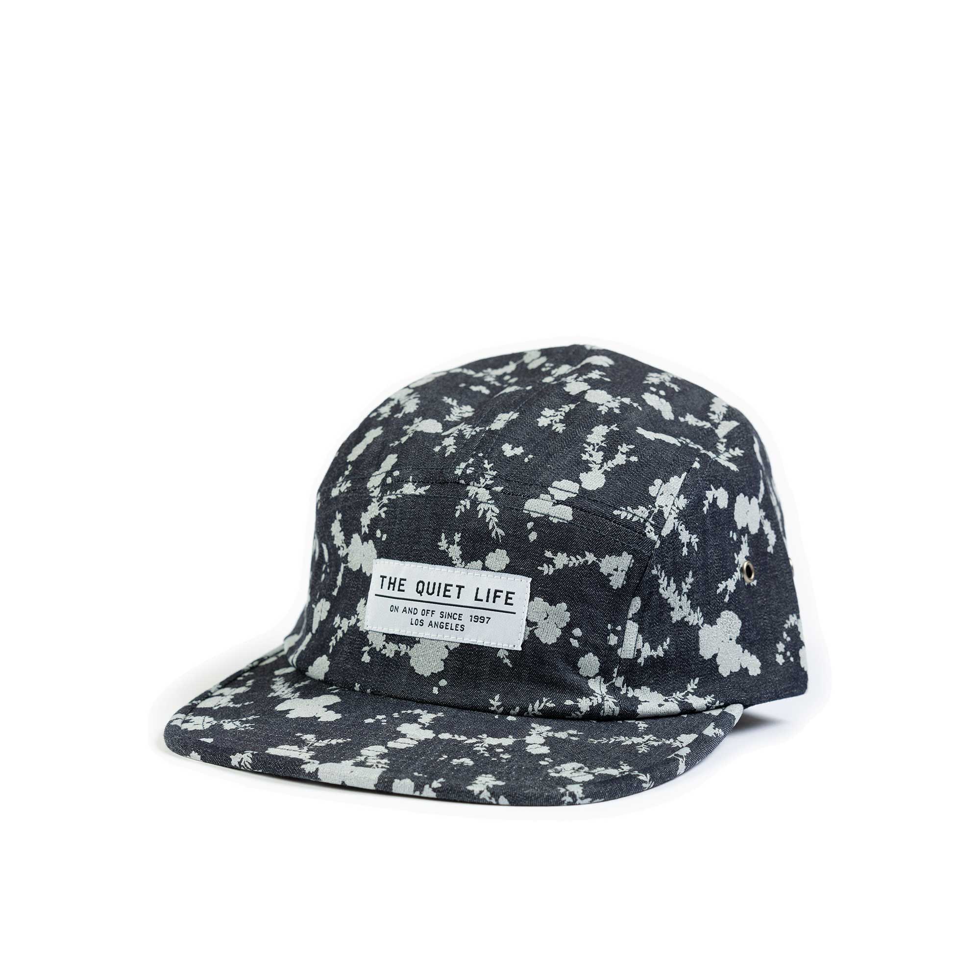 The Quiet Life Floral Denim 5 Panel Camper Hat, Dark Denim