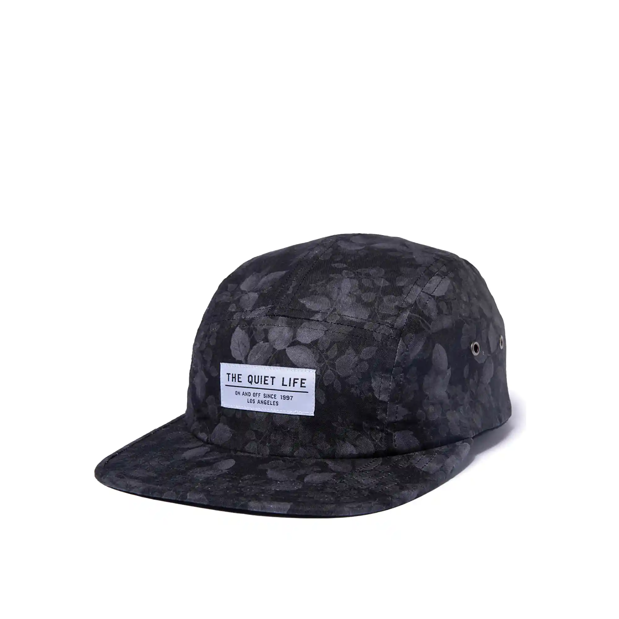 The Quiet Life Watercolor Floral 5 Panel Camper Hat - Made In Usa, black