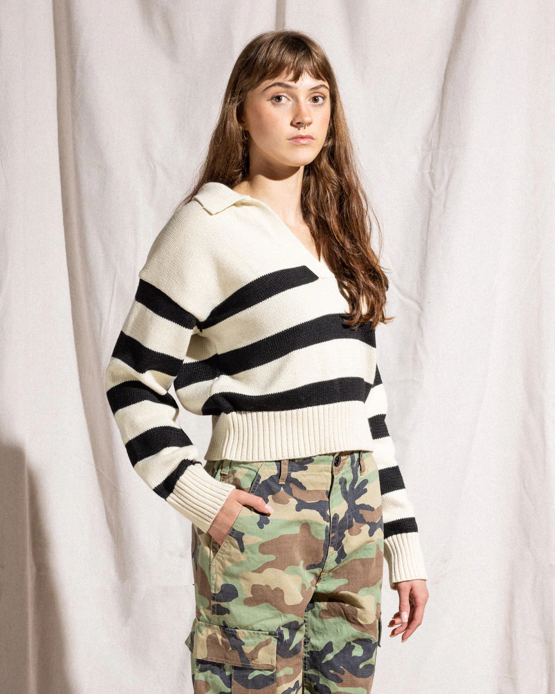 Womens Triple Stripe Collared Sweater - Image 2