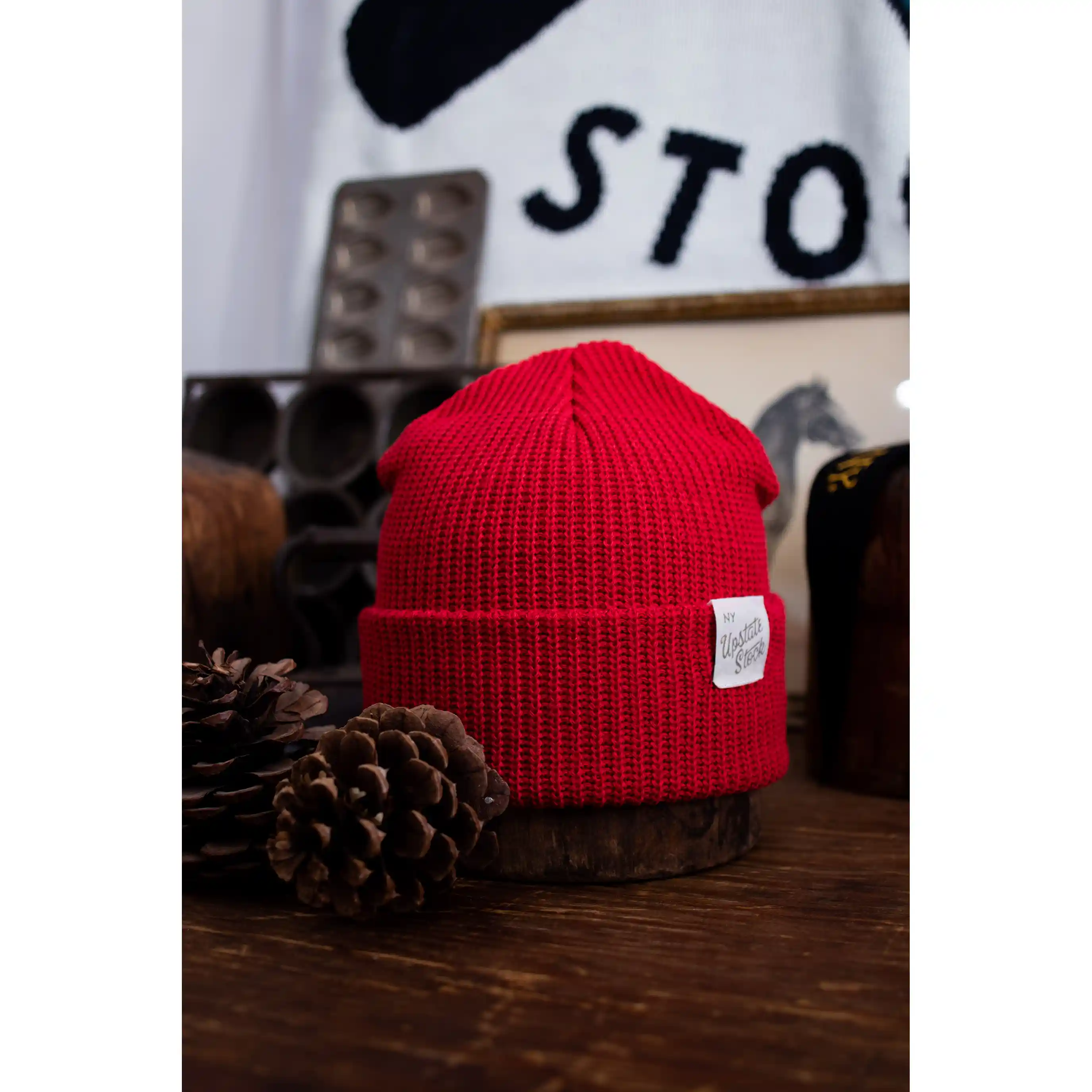 Upstate Stock Upcycled Cotton Watchcap, cherry red - Image 4